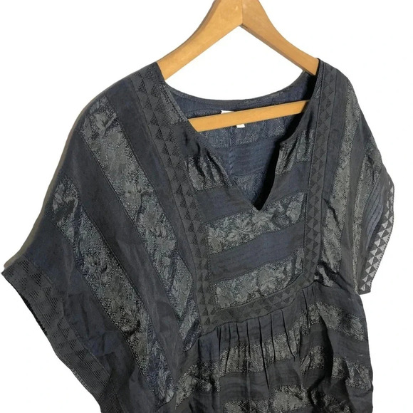 ELLIOT Silk Blend Striped Boxy Whimsigoth Babydoll Blouse - Picture 4 of 9